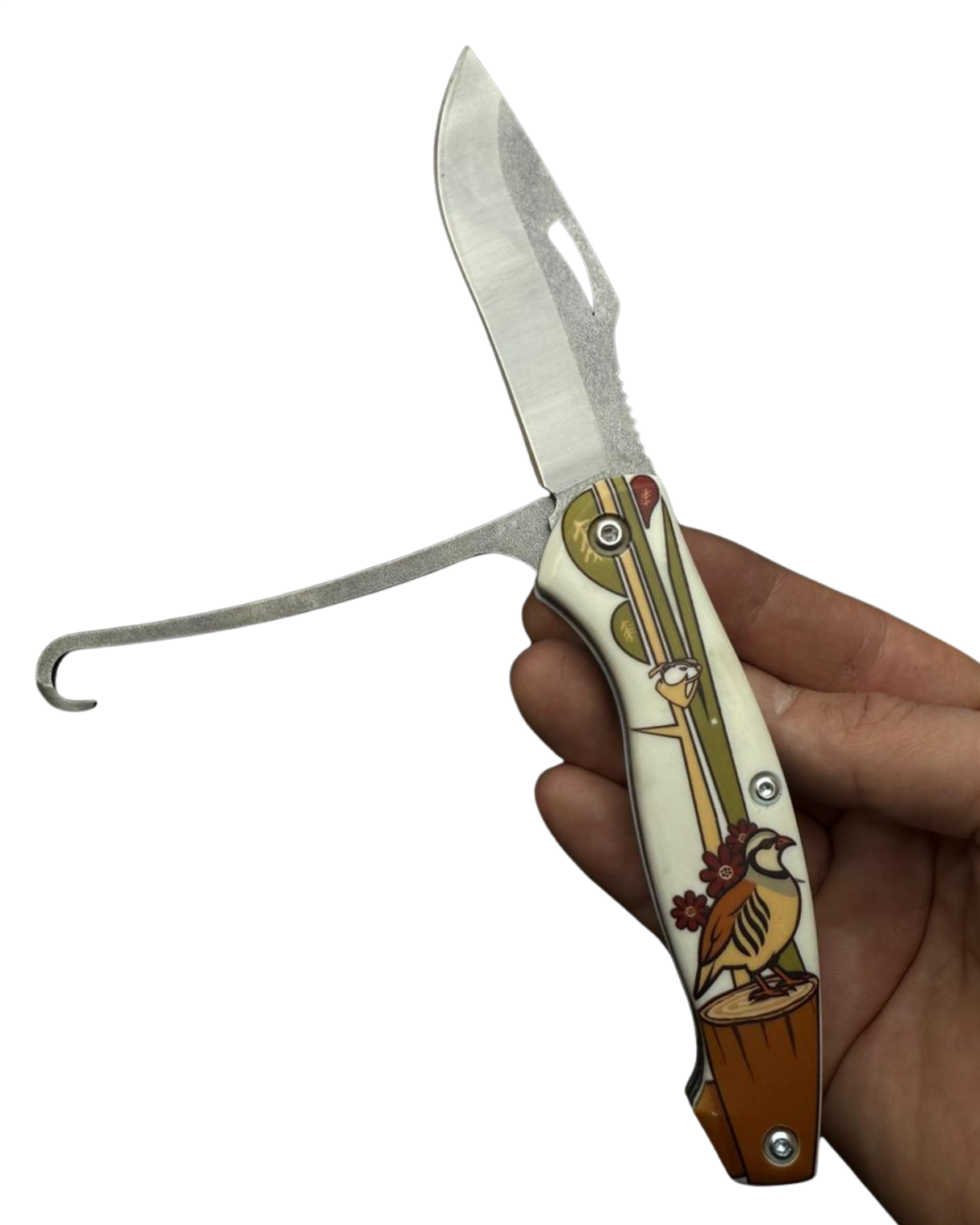 El Yapımı Beyaz Keklik - Balık Kancalı Cep Çakısı BA-Ç020