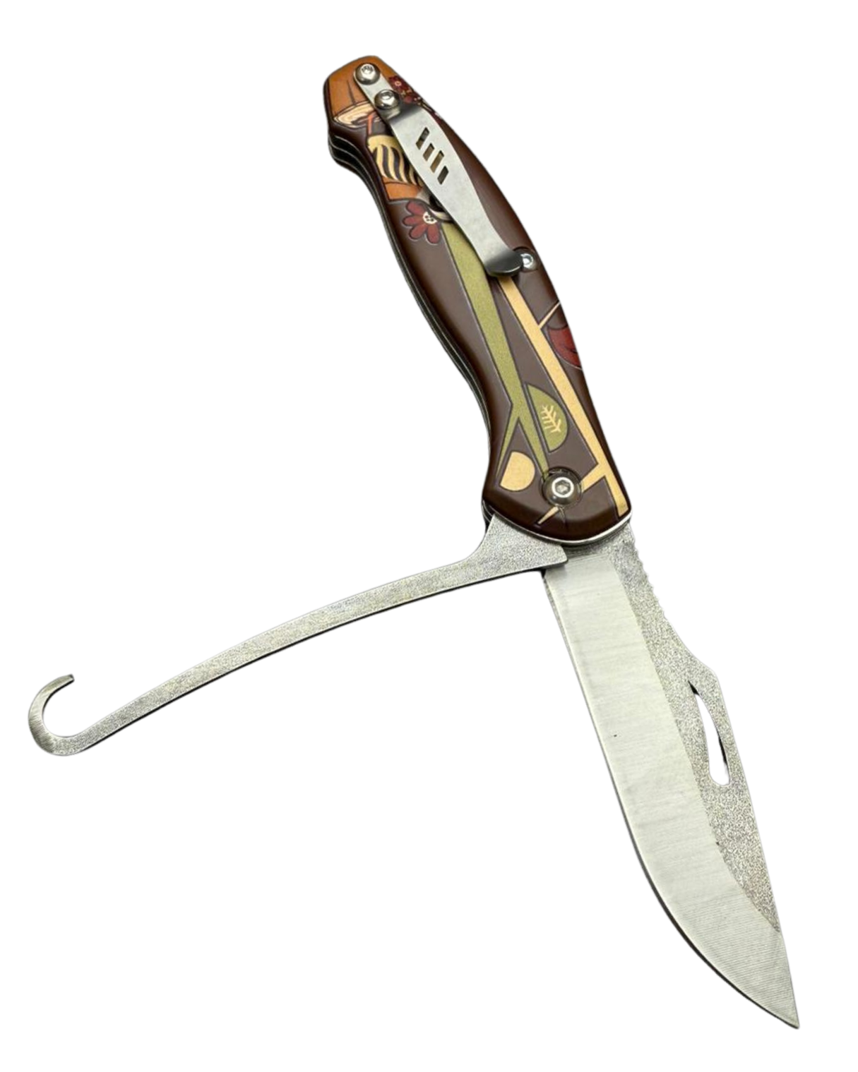 El Yapımı Kahverengi Keklik - Balık Kancalı Cep Çakısı BA-Ç021