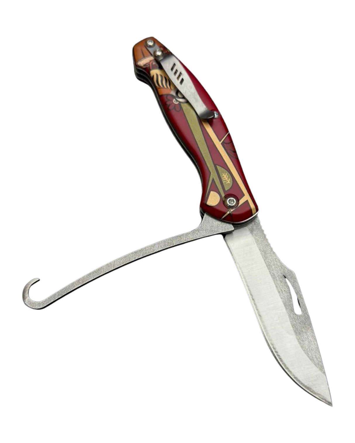 El Yapımı Kırmızı Keklik - Balık Kancalı Cep Çakısı BA-Ç022